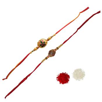 Set of Beautiful Meenakari Work and Zircon Embellished Rakhi with Roli Tika for Brother (2 Rakhi) 1