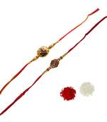 Set of Beautiful Meenakari Work and Zircon Embellished Rakhi with Roli Tika for Brother (2 Rakhi)