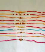Assorted Ethnic Rakhi Set in Different Designs and Colors for Brother with a pack of Roli Chaval Set of 10 Rakhi