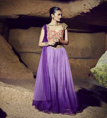 Purple plain art silk semi stitched lehenga 3