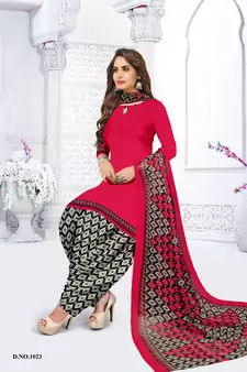 Red printed crepe salwar