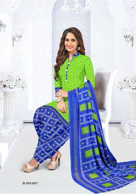 Parrot-green printed crepe salwar 1