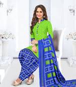 Parrot-green printed crepe salwar