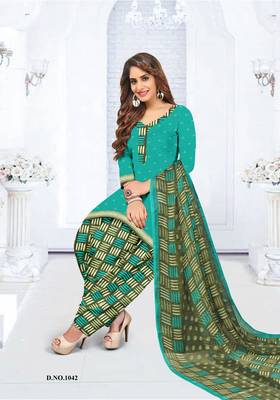 Turquoise printed crepe salwar 1