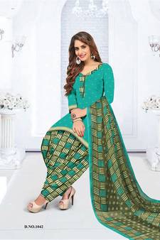 Turquoise printed crepe salwar