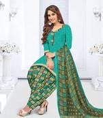 Turquoise printed crepe salwar
