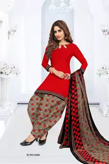 Red printed crepe salwar