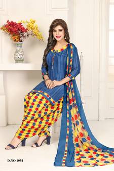 Blue printed crepe salwar