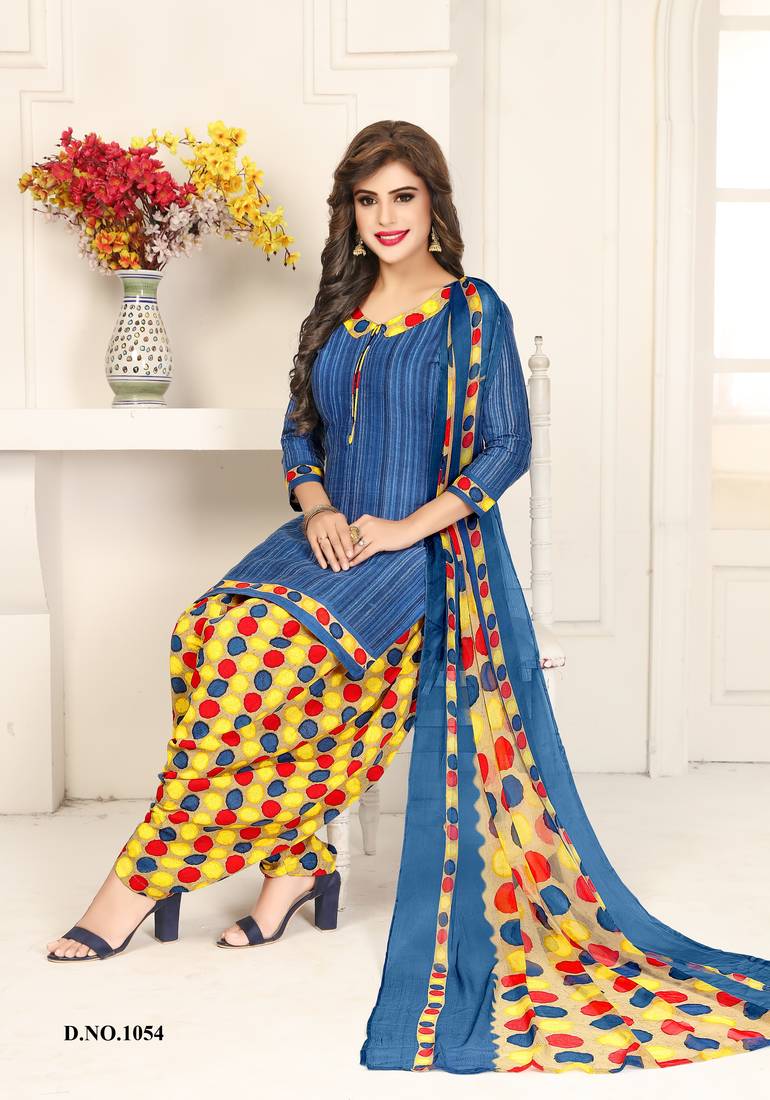 Blue printed crepe salwar