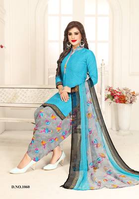 Sky-blue printed crepe salwar 1