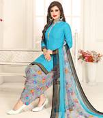Sky-blue printed crepe salwar