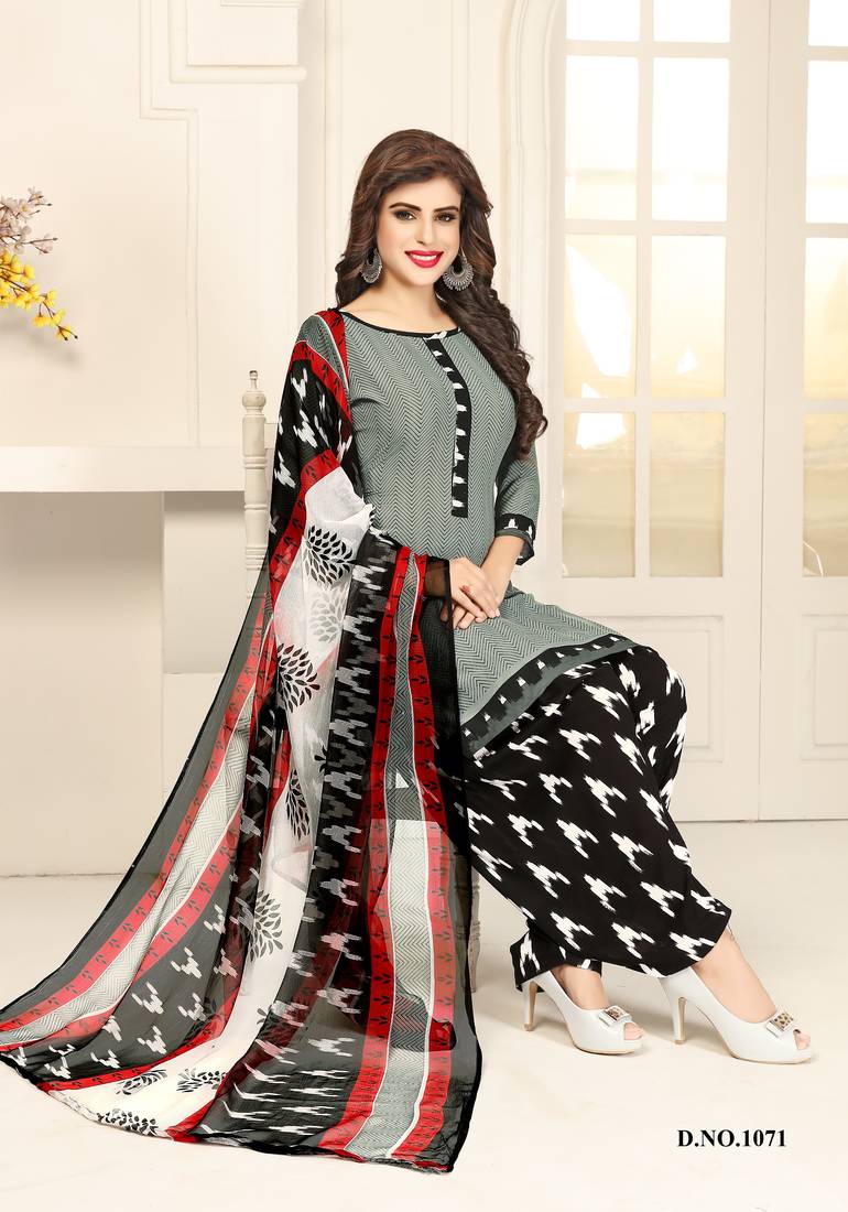 Grey printed crepe salwar