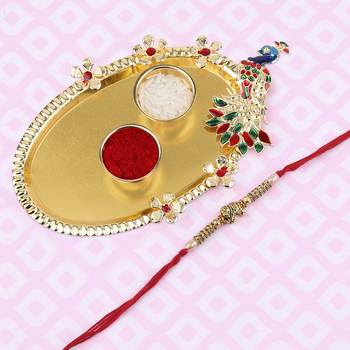 Rakhi Combo For BHAIYA/BHAI/BROTHER/BRO With Pooja Thali  Kumkum,chawal 1