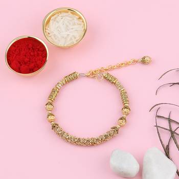 Designer Daimond Bracelet Kada  Bhabhi Rakhi  With Kumkum Chawal 1