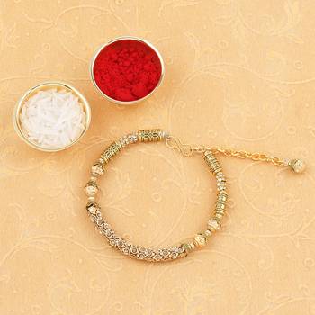 Designer Daimond Bracelet Kada  Bhabhi Rakhi  With Kumkum Chawal 2