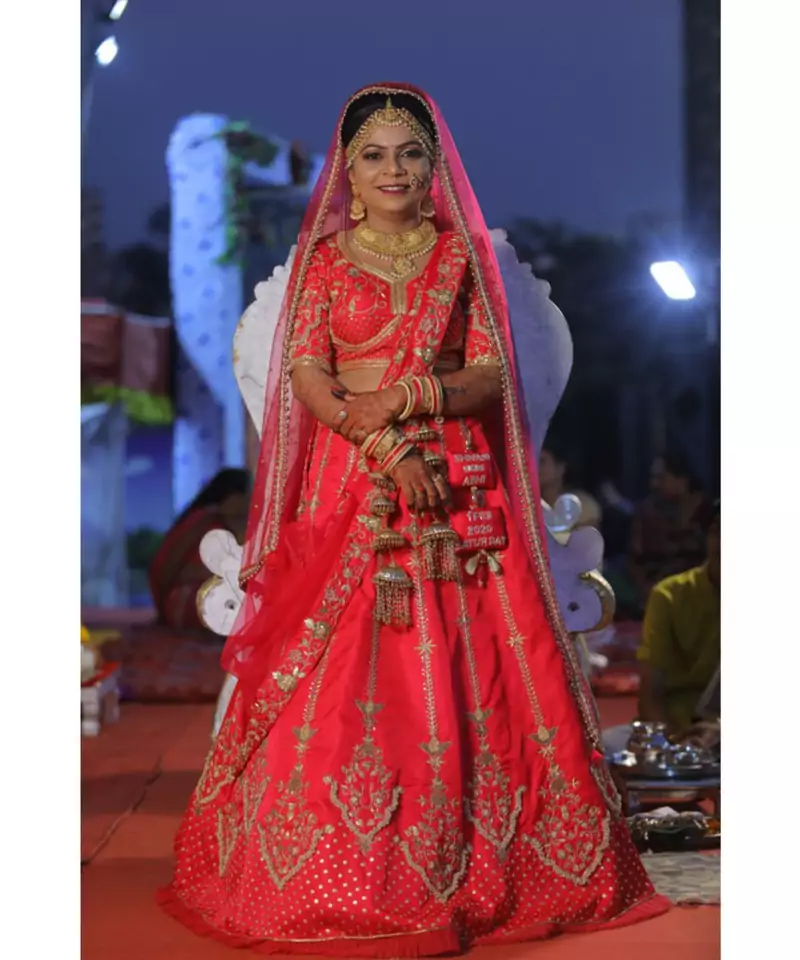 Red Raw Silk Wedding Wear Bridal Lehenga Choli