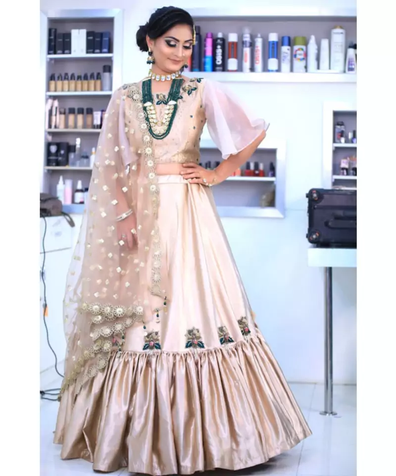 Golden Satin Wedding Wear Sider Lehenga Choli