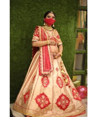 Red With Golden Raw Silk Baby Shower Bridle Lehenga Choli Dress 1