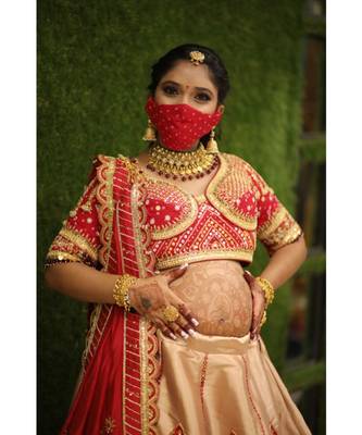 Red With Golden Raw Silk Baby Shower Bridle Lehenga Choli Dress 2