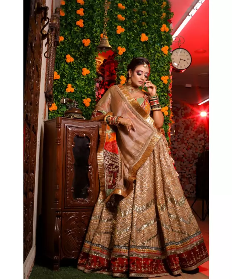 Golden Aplic Designer Bridal Lehenga Choli