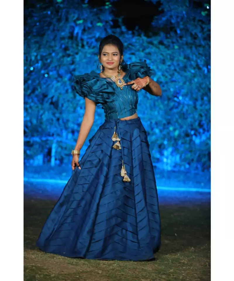 Blue Fancy Fabrics Plits Lehenga Choli