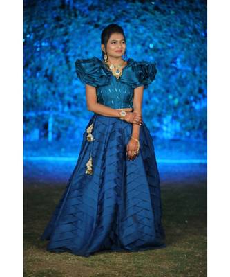 Blue Fancy Fabrics Plits Lehenga Choli 2