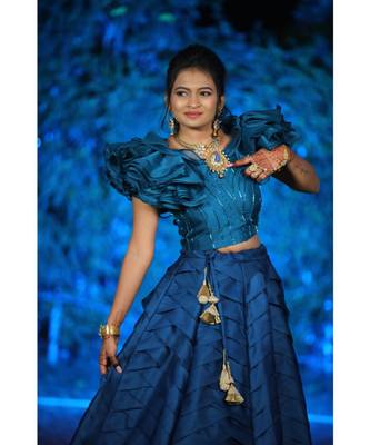 Blue Fancy Fabrics Plits Lehenga Choli 3
