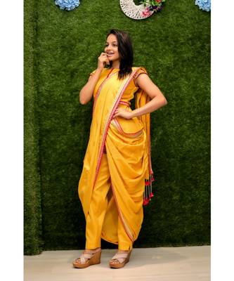 Cotton Silk Yellow Crop Top Style Designer Dress For Women 1