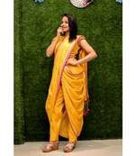 Cotton Silk Yellow Crop Top Style Designer Dress For Women