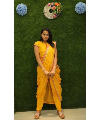 Cotton Silk Yellow Crop Top Style Designer Dress For Women 2