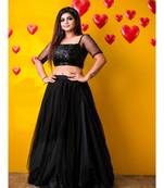 Net With Cotton Silk Black Lehenga Choli
