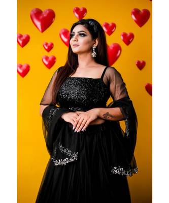 Net With Cotton Silk Black Lehenga Choli 2