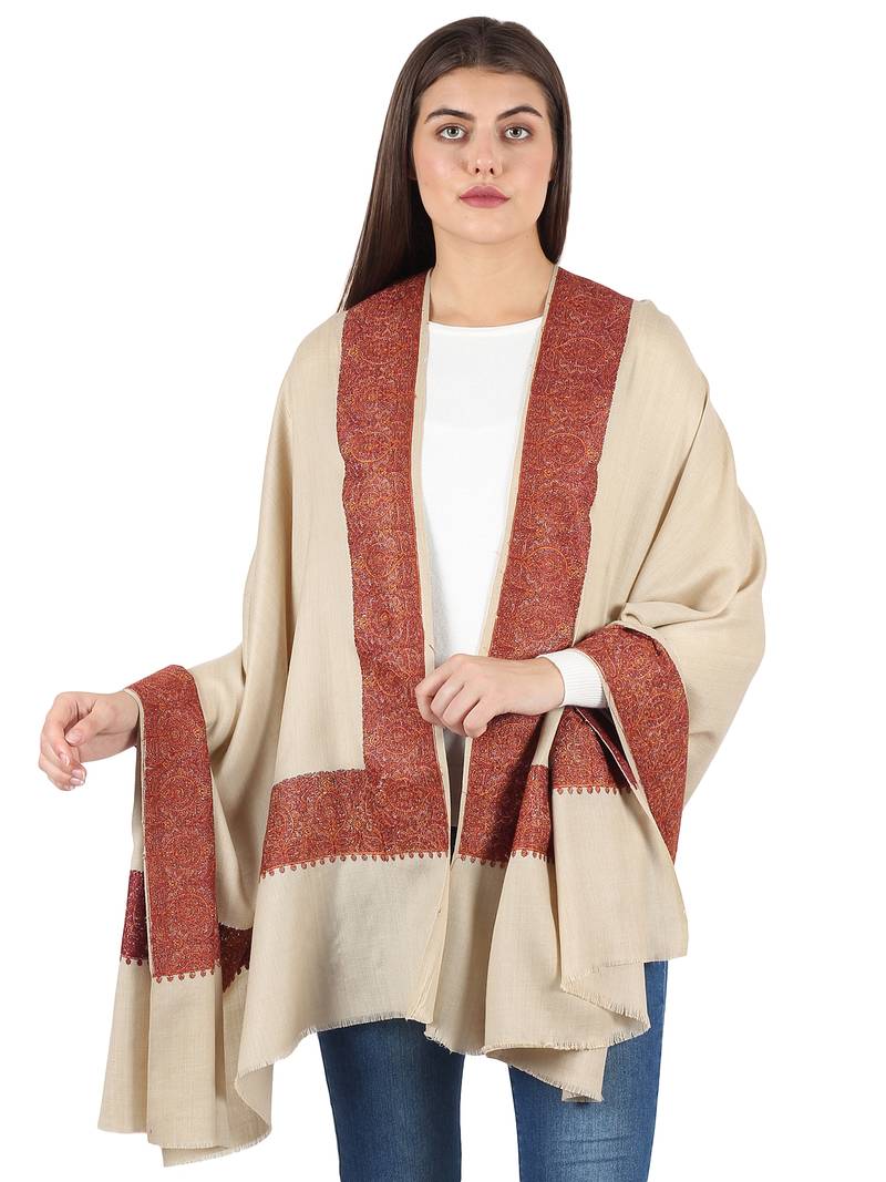 Pure Wool Sozni Border Embroidered Unisex Shawl, Wrap