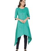 Blue printed polyester kurtas-and-kurtis