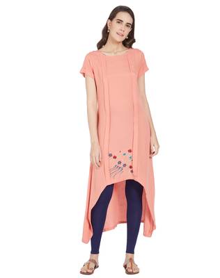 Peach printed linen kurtas-and-kurtis 1