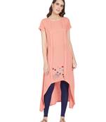 Peach printed linen kurtas-and-kurtis