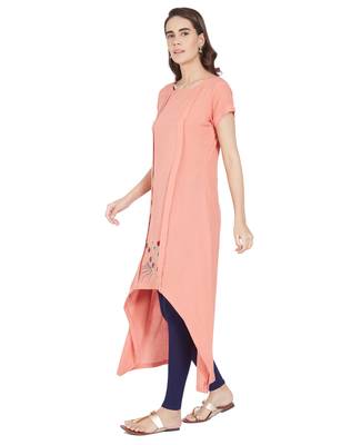 Peach printed linen kurtas-and-kurtis 2