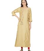 Beige printed polyester kurtas-and-kurtis