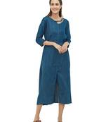 Blue printed rayon kurtas-and-kurtis