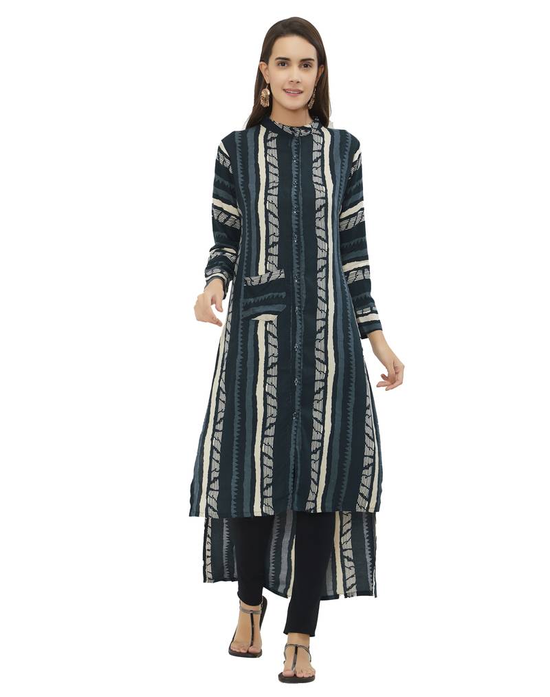 Multicolor printed rayon kurtas-and-kurtis