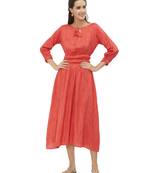 Orange printed rayon kurtas-and-kurtis