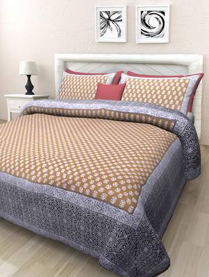 Grush Pure Cotton Printed Queen Size Bedsheet with 2 pillow covers 1
