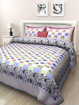 Grush Pure Cotton Printed Queen Size Bedsheet with 2 pillow covers 1
