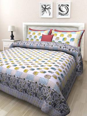 Grush Pure Cotton Printed Queen Size Bedsheet with 2 pillow covers 1