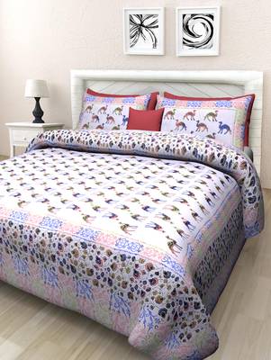 Grush Pure Cotton Printed Queen Size Bedsheet with 2 pillow covers 1