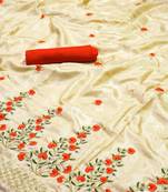 White woven silk blend saree with blouse