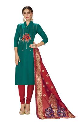 Green embroidered cotton salwar 1