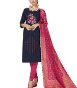 Navy-blue embroidered cotton salwar
