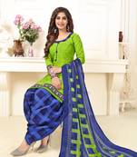 Parrot-green printed crepe salwar