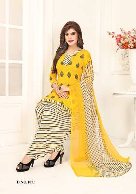 Yellow printed crepe salwar 1